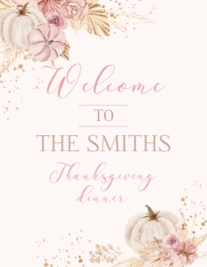 Thanksgiving Dinner Pampas Grass Welcome Sign 8.5x11 (pink) - www.printerfairy.com design preview