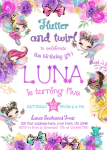 Fairies All Ages Birthday Invitation (pink, gold) - www.printerfairy.com design preview