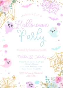 Ghost Floral Halloween Party Invitation (Pastels & Gold) - www.printerfairy.com design preview