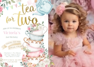 Tea Party 2nd Birthday Invitation with Photo - www.printerfairy.com design preview