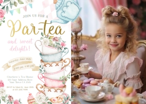 Tea Party Invitation (7x5) - www.printerfairy.com design preview
