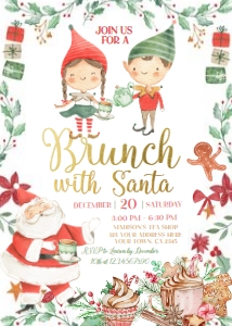Brunch with Santa Tea Party Christmas Invitation (red) - www.printerfairy.com design preview
