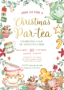 Tea Party Christmas Invitation - www.printerfairy.com design preview