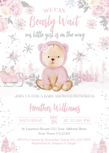 Winter Wonderland Bear Baby Shower Invitation - www.printerfairy.com design preview