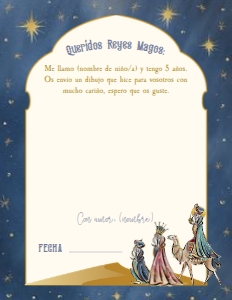 Reyes Magos Carta - Dibujo - (azul, dorado) - www.printerfairy.com design preview