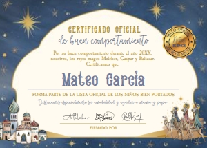 Reyes Magos Certificado de Buen Comportamiento (azul dorado) - www.printerfairy.com design preview