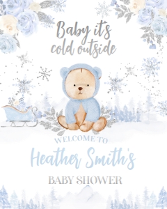 Winter Wonderland Bear Baby Shower Welcome Sign (16x20) - www.printerfairy.com design preview