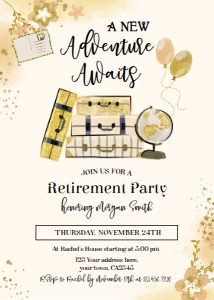 Adventure Begins Retirement Invitation (gold&black) - www.printerfairy.com design preview