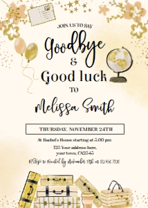 Adventure Begins Send Off Invitation (gold&black) - www.printerfairy.com design preview