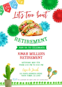 Taco 'bout Retirement! Invitation (white, red) - www.printerfairy.com design preview