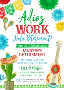 Retirement Fiesta Invitation (white, red) (5x7) - www.printerfairy.com: Retirement Fiesta Invitation (white, red) - www.printerfairy.com