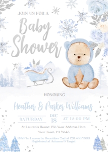 Winter Wonderland Bear Baby Shower Invite - www.printerfairy.com design preview