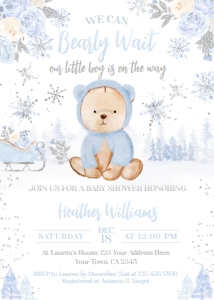 Winter Wonderland Bear Baby Shower Invitation - www.printerfairy.com design preview