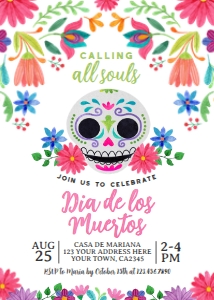 Día de los Muertos Party Invitation (white background) - www.printerfairy.com design preview