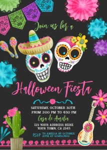 Halloween Fiesta_ Birthday Invitation (Pink,Teal,Green,Purple) - www.printerfairy.com design preview