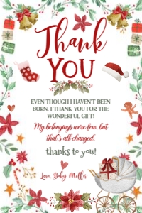 Santa Baby Shower Thank You Card (red, green) - www.printerfairy.com design preview