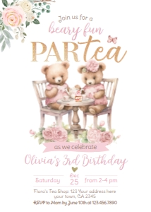 Teddy Bear Birthday Par-Tea Invitation-2 (Gold) - www.printerfairy.com design preview