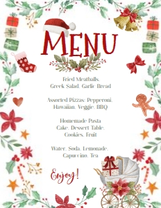 Santa Baby Shower Menu (red, green) - www.printerfairy.com design preview