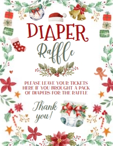 Santa Baby Shower Diaper Raffle Sign (red, green) - www.printerfairy.com design preview