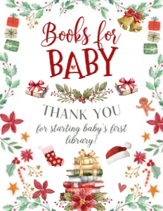 Santa Baby Shower Books for Baby Sign (red, green) - www.printerfairy.com design preview