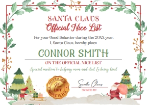 Santa's Nice Certificate (red, green) - www.printerfairy.com design preview