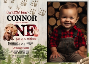 Bear Lumberjack Invitation One with Photo (5x7) - www.printerfairy.com design preview