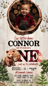 Bear Lumberjack Evite Invitation One (1080x1920) - www.printerfairy.com design preview