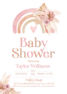 Rainbow Boho Baby Shower Invitation - www.printerfairy.com design preview