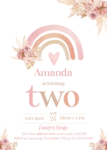 Rainbow Boho 2nd Birthday Invitation - www.printerfairy.com design preview