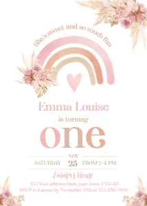 Rainbow Boho 1st Birthday Invitation - www.printerfairy.com design preview