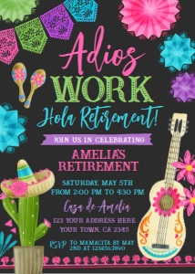 Retirement Fiesta Invitation (Pink black, 5x7) - www.printerfairy.com: Retirement Fiesta Invitation (Pink black) - www.printerfairy.com