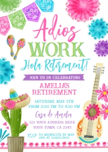 Retirement Fiesta Invitation (Pink white, 5x7) - www.printerfairy.com: Retirement Fiesta Invitation (Pink white) - www.printerfairy.com