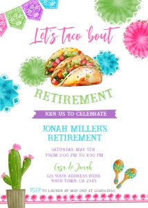 Taco 'bout Retirement! Invitation (White Pink, 5x7) - www.printerfairy.com: Taco 'bout Retirement! Invitation (White Pink) - www.printerfairy.com