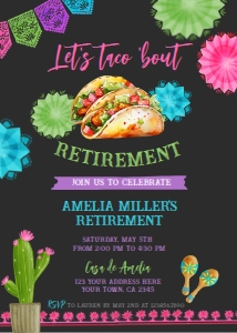 Taco 'bout Retirement! Invitation (Black Pink, 5x7) - www.printerfairy.com: Taco 'bout Retirement! Invitation (Black Pink) - www.printerfairy.com