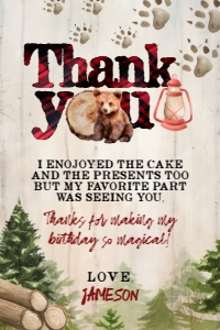 Bear Lumberjack Thank You Card (4x6) - www.printerfairy.com design preview