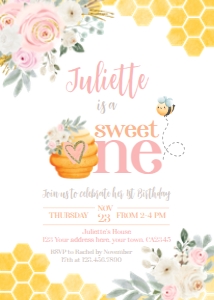 Bee 1st Birthday Invitation (Pink Yellow) - www.printerfairy.com design preview
