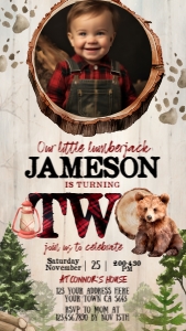 Bear Lumberjack Evite Invitation Two (1080x1920) - www.printerfairy.com design preview