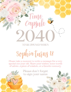 Bee Birthday Time Capsule Sign (Pink Yellow) - www.printerfairy.com design preview