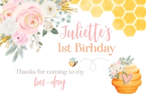 Bee Birthday Gable Box (Pink Yellow) - www.printerfairy.com design preview