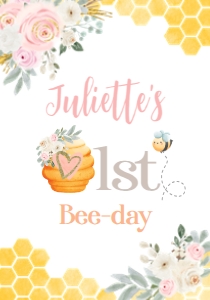 Bee Birthday Drink Pouch Label (Pink Yellow) - www.printerfairy.com design preview