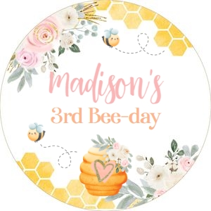 Bee Birthday Topper (Pink yellow) - www.printerfairy.com design preview