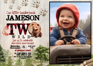 Bear Lumberjack Invitation Two with Photo (5x7) - www.printerfairy.com design preview