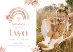 Rainbow Boho 2nd Birthday Invitation with Photo - www.printerfairy.com design preview