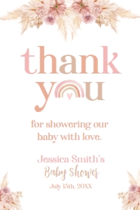Rainbow Boho Thank You Card - www.printerfairy.com design preview