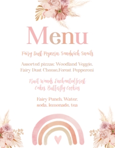 Rainbow Boho Menu - www.printerfairy.com design preview