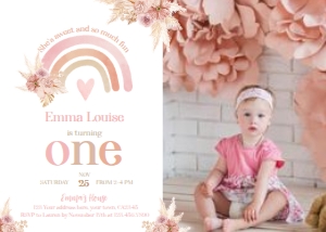 Rainbow Boho 1st Birthday Invitation with photo - www.printerfairy.com design preview