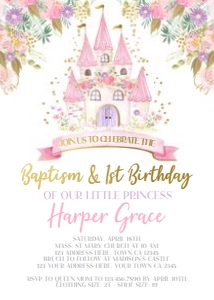 Princess Castle Baptism & Birthday Invitation - www.printerfairy.com design preview