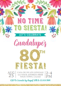 Fiesta Floral 80th Birthday Invitation (5x7) - www.printerfairy.com design preview