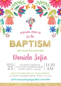 Fiesta Floral Baptism Invitation (5x7) - www.printerfairy.com design preview