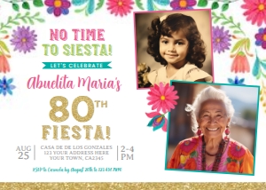 Fiesta Floral 80th Birthday Invitation with Photo (7x5) - www.printerfairy.com design preview